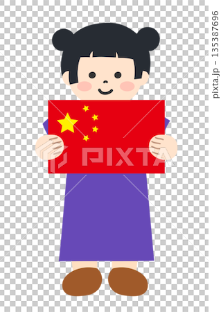 中国の国旗を両手で持つ子ども 中国の国旗を両手で持つ子ども 135387696