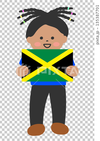 Child holding the Jamaican flag in both hands 135387701