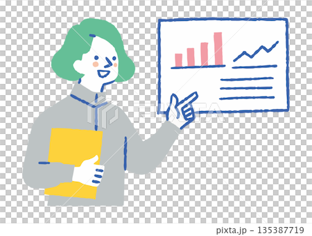 A woman wearing work clothes explaining data_Color 135387719