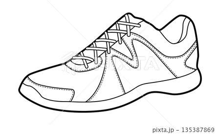 Unisex running sneaker shoe single sketch. Light sport footwear for warm season training, outdoor fitness. Technical 135387869
