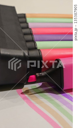 Colorful Highlighter Markers on a White Surface 135387905