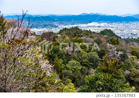 おくの細道アルプス 縦走路から見た砥石城と千町平野1 岡山県瀬戸内市 おくの細道アルプス 縦走路から見た砥石城と千町平野1 岡山県瀬戸内市 135387983