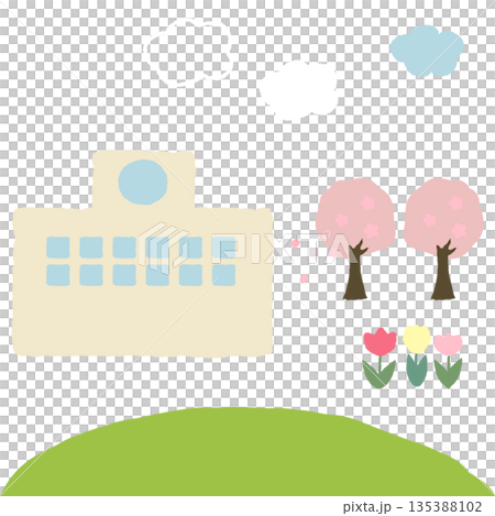 Hand-painted school entrance season illustration material Hand-painted school entrance season illustration material 135388102