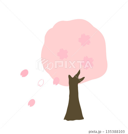 花びらの散る手描き風の桜の木のイラスト 135388103