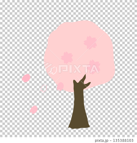 花びらの散る手描き風の桜の木のイラスト 135388103