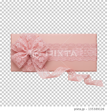 淡いピンクのレースリボン付きエレガントなギフトボックス装飾素材 135389126