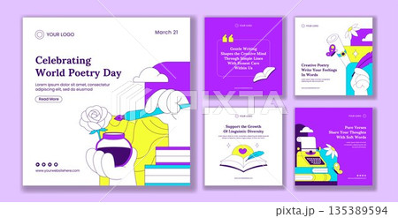 World Poetry Day Flat Cartoon Hand Drawn Background for Social Media Post Illustration 135389594
