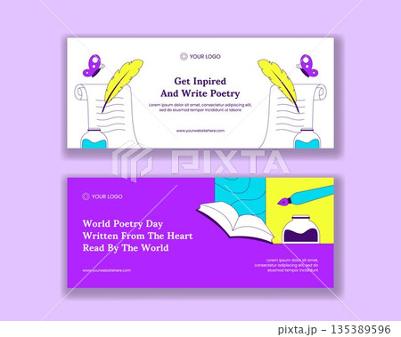 World Poetry Day Horizontal Banner with Flat Cartoon Hand Drawn Background Illustration 135389596