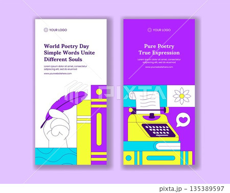 Flat Cartoon Hand Drawn World Poetry Day Background Illustration for Vertical Banner Flat Cartoon Hand Drawn World Poetry Day Background Illustration for Vertical Banner 135389597