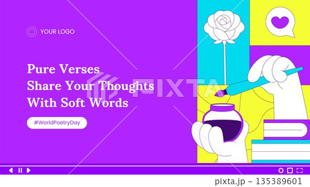 Flat Cartoon Hand Drawn World Poetry Day Background Illustration for Thumbnail Design 135389601