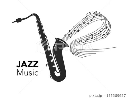 Vector music melody note flow from saxophone stock illustration Vector music melody note flow from saxophone stock illustration 135389627