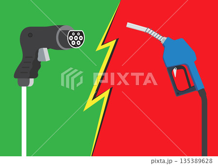 Gas fuel vs ev plug charg Vector stock illustration stock illustration Gas fuel vs ev plug charg Vector stock illustration stock illustration 135389628