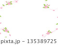 水彩風の桜と葉の和風フレーム 四隅の装飾と新緑の背景素材 135389725