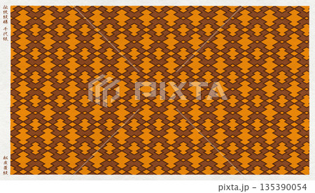 日本の伝統「松皮菱」を版画風に描いた、和紙の千代紙 135390054