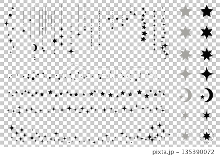 星空をイメージしたシンプルな飾り罫線・ラインのイラストセット　キラキラ　点線 135390072