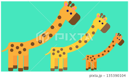 大きさの違うキリンの親子キャラクターで表現した成長・比較・ステップアップのイメージイラスト 135390104