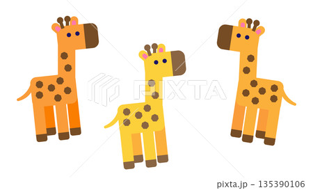複数のキリンのキャラクターを並べた子供向け・知育向けのかわいいイラスト素材 135390106