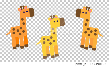 複数のキリンのキャラクターを並べた子供向け・知育向けのかわいいイラスト素材 135390106