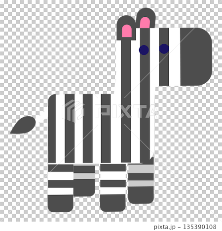 立っているシマウマのキャラクターをシンプルに描いたかわいいイラスト素材 135390108