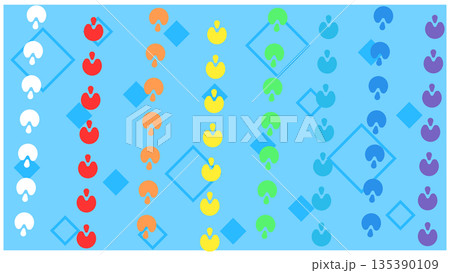 色分けされたハートや足跡などのアイコンを並べた感情・分類・比較を表現するイメージイラスト 色分けされたハートや足跡などのアイコンを並べた感情・分類・比較を表現するイメージイラスト 135390109