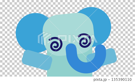 目を回したゾウのキャラクターで表現した混乱・疲労・パニック状態のイメージイラスト 135390110
