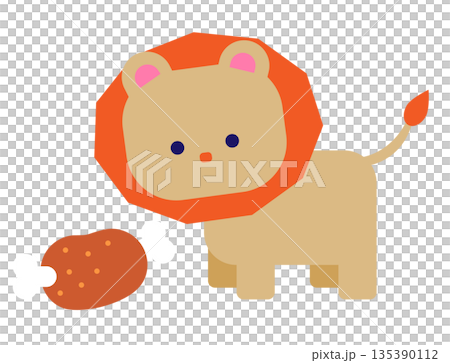 An illustration depicting appetite, desire, and attention, using a lion character staring at meat An illustration depicting appetite, desire, and attention, using a lion character staring at meat 135390112