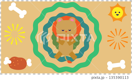 The lion character, surrounded by the sun and patterns, conveys a joyful, exciting, and positive worldview. The lion character, surrounded by the sun and patterns, conveys a joyful, exciting, and positive worldview. 135390113
