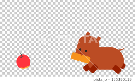 An illustration of desire, action, and challenge expressed by a hippopotamus character chasing an apple An illustration of desire, action, and challenge expressed by a hippopotamus character chasing an apple 135390119