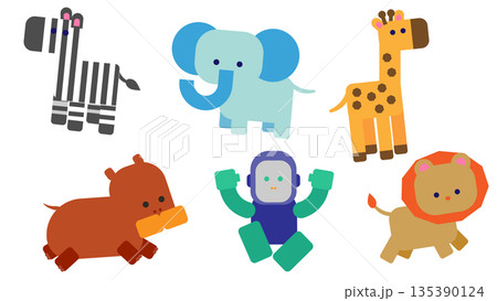 さまざまな動物を集めたかわいいイラスト素材セット 135390124