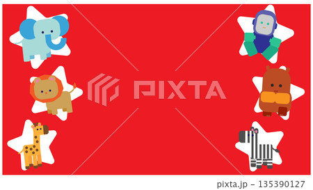 動物のキャラクターを配置したかわいいフレーム構成の背景イラスト 動物のキャラクターを配置したかわいいフレーム構成の背景イラスト 135390127