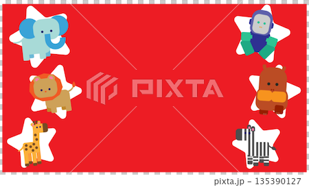 動物のキャラクターを配置したかわいいフレーム構成の背景イラスト 動物のキャラクターを配置したかわいいフレーム構成の背景イラスト 135390127
