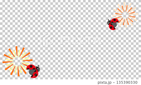 てんとう虫と花火が配置された夏のお祝い背景イラスト てんとう虫と花火が配置された夏のお祝い背景イラスト 135390330