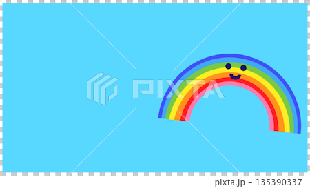 A cute weather illustration of a sky blue sky with a smiling rainbow A cute weather illustration of a sky blue sky with a smiling rainbow 135390337