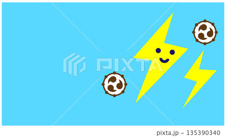 笑顔の雷が光る空色のかわいい天気イラスト 笑顔の雷が光る空色のかわいい天気イラスト 135390340