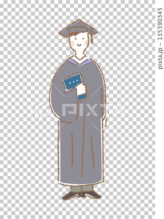 アカデミックガウンを着て立つ男性のイラスト 135390345