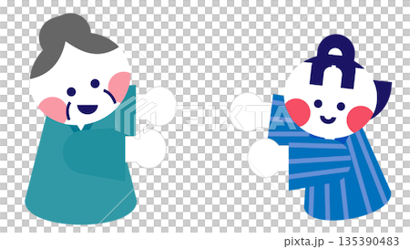 桃太郎とおばあさんが並ぶ日本昔話のかわいいイラスト素材 135390483