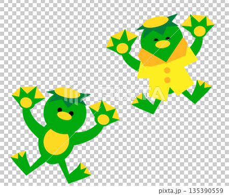 レインコートを着たカッパのかわいい梅雨イラスト レインコートを着たカッパのかわいい梅雨イラスト 135390559