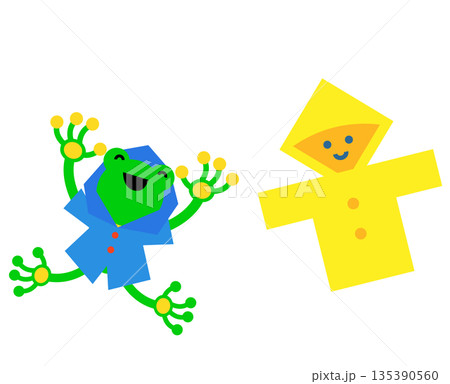 レインコートを着たカエルと雨具のかわいい梅雨イラスト 135390560