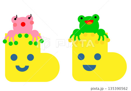 長靴の中に入ったカエルのかわいい梅雨イラスト 135390562