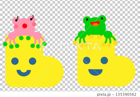 長靴の中に入ったカエルのかわいい梅雨イラスト 135390562