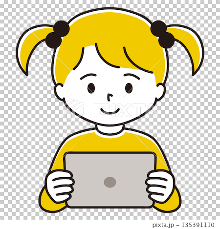 タブレット端末で勉強する女の子のイラスト 135391110