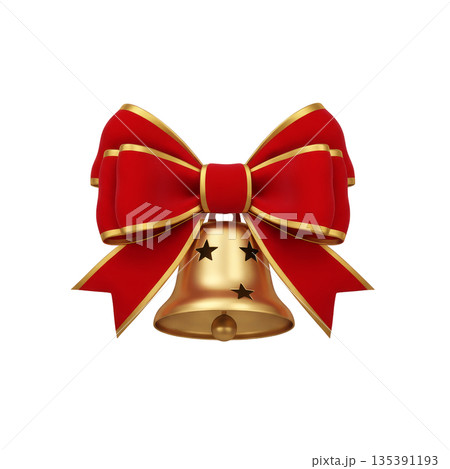赤リボンと金色のクリスマスベル装飾 135391193