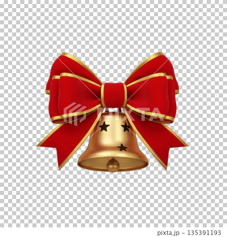 赤リボンと金色のクリスマスベル装飾 135391193