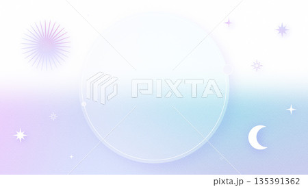 太陽と月と星のきらめきが円形フレームを彩るおしゃれな紫系グラデーション背景 135391362