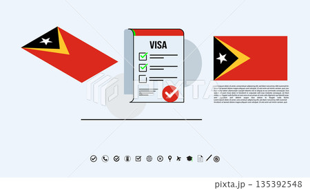 Timor-Leste Flags With Visa Document And Global Icons Concept Illustration For Travel And Visa. 135392548
