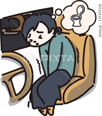 夜に車野中でトイレに行きたい女性のイラスト 135393126