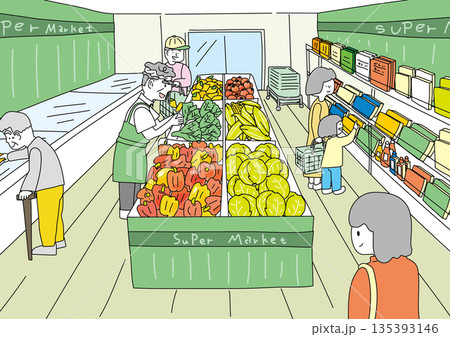 賑わうスーパーマーケット 135393146