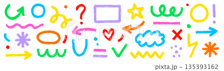 Hand drawn brush strokes abstract shapes arrow, asterisk, line element set. Grunge markers stroke arrows, organic curves. Geometric line circle, wave, star shapes. Vector Hand drawn brush strokes abstract shapes arrow, asterisk, line element set. Grunge markers stroke arrows, organic curves. Geometric line circle, wave, star shapes. Vector 135393162