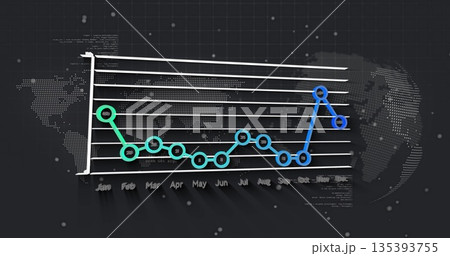 Showing 3D line chart tracking monthly data on dark dashboard, with color markers and month labels Showing 3D line chart tracking monthly data on dark dashboard, with color markers and month labels 135393755