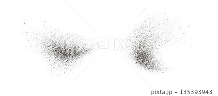 Black pepper powder splashes. Flying seasoning particles burst. Grey dust sand and dirt textured piles. Salt and pepper flakes scattered on surface. Dried spicy explosion. Vector illustration Black pepper powder splashes. Flying seasoning particles burst. Grey dust sand and dirt textured piles. Salt and pepper flakes scattered on surface. Dried spicy explosion. Vector illustration 135393943